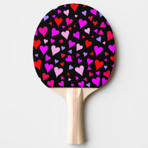 Fun Red, Roze, Paars en Magenta Hearts Patroon Tafeltennisbatje
