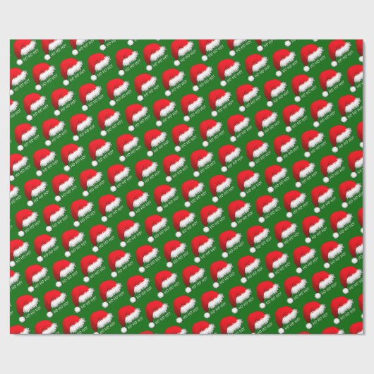 Fun Red Santa Claus Pet HOHOHO over groen Cadeaupapier (Vlak)