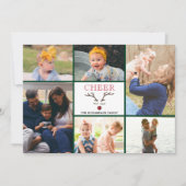 Fun Red Script CHEER Whimsical Reindedarfoto Feestdagenkaart (Voorkant)