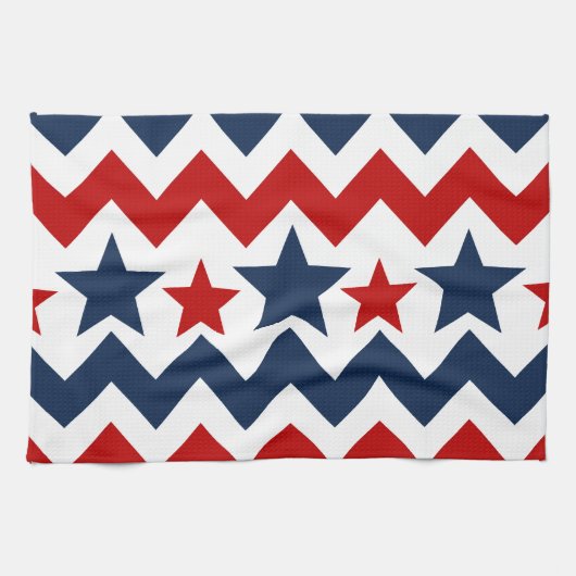 Fun Red White Blue Chevron Stars en Stripes Theedoek (Horizontaal)