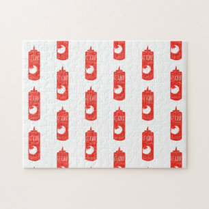 Fun Red White Ketchup Sauce Patroon Legpuzzel