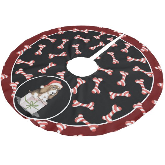 Fun Red & White Striped Dog Bone, Santa Dog Kerstboom Rok (Gekanteld)