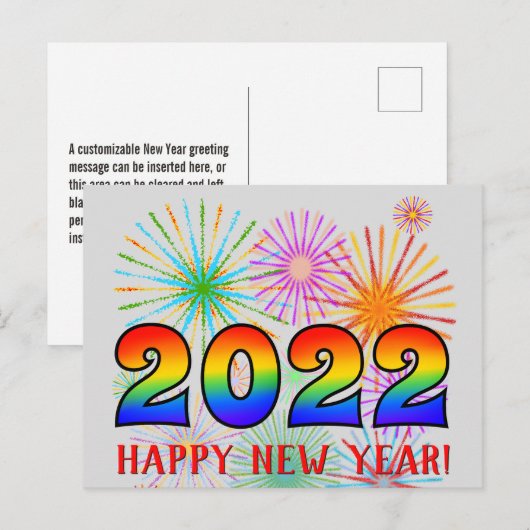 Fun, regenboogkleuren 2022 + "GEWELD NIEUW JAAR!" Briefkaart (Voorkant / Achterkant)