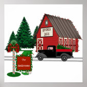 Fun Reindeer Barn w Truck and Elf Sign Print (Voorkant)