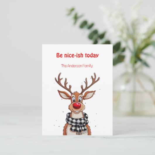 Fun reindeer Rudolph christmas wishes Postcard Feestdagenkaart (Staand voorkant)
