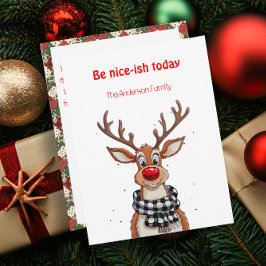 Fun reindeer Rudolph christmas wishes Postcard Feestdagenkaart