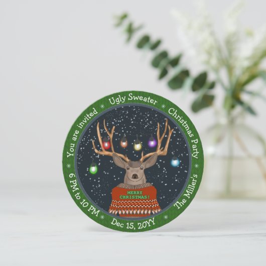 Fun Reindeer Tangled-kerstlampjes Ugly Sweater Kaart (Staand voorkant)