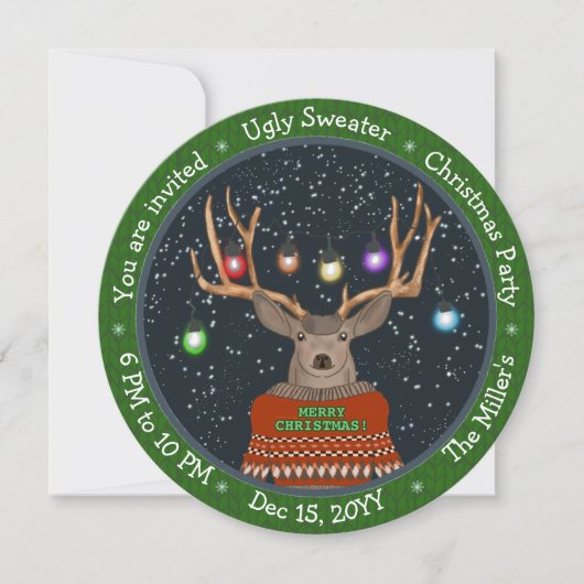 Fun Reindeer Tangled-kerstlampjes Ugly Sweater Kaart (Voorkant)