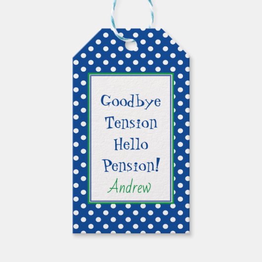 Fun Retirement Hallo Pension Quote Blue Cadeaulabel (Voorkant)
