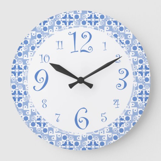 Fun Retro Blue en White Kitchen Clock Grote Klok (Voorkant)