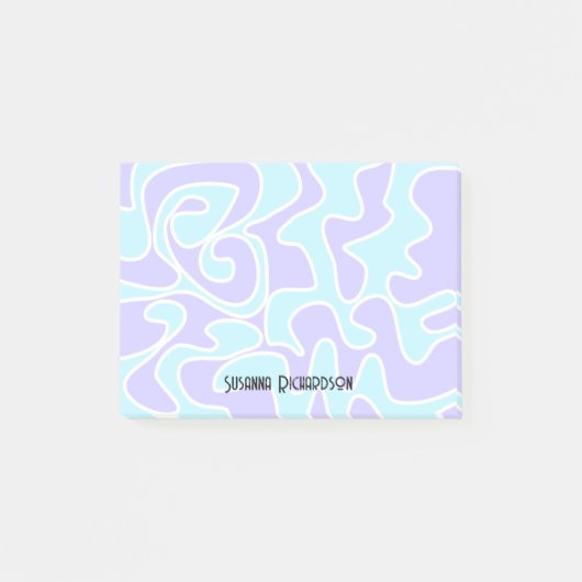 Fun Retro Blue Lavender Nom personnalisé Post-it (Devant)