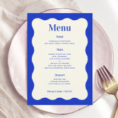 Fun Retro Blue Modern Wavy Mariage Cartes de menu