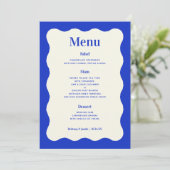 Fun Retro Blue Modern Wavy Wedding Menu Kaarten (Staand voorkant)
