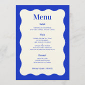 Fun Retro Blue Modern Wavy Wedding Menu Kaarten (Voorkant)