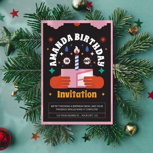 Fun Retro Bold Invitation d'anniversaire