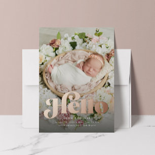 Fun retro bonjour rose or photo faire-part de nais