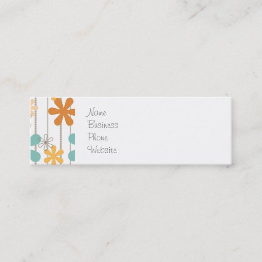 Fun Retro Floral Pattern Oranje Blue Wall Flowers Mini Visitekaartje (Voorkant)
