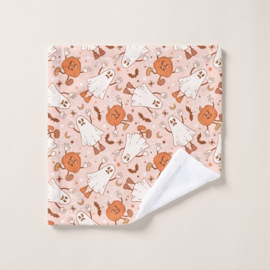 Fun Retro Ghost & Jack-O-Lantern Motif (Gant de toilette)