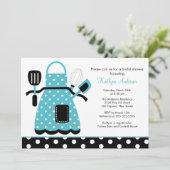 Fun Retro Kitchen Bridal Shower Invitation Blue Kaart (Staand voorkant)