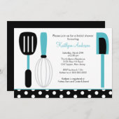 Fun Retro Kitchen Bridal Shower Invitation Blue Kaart (Voorkant / Achterkant)