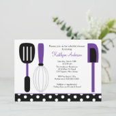 Fun Retro Kitchen Bridal Shower Paars Kaart (Staand voorkant)