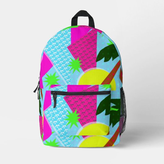 Fun Retro Palm Neon Epic Eighties Patroon Bedrukte Rugzak (Voorkant)