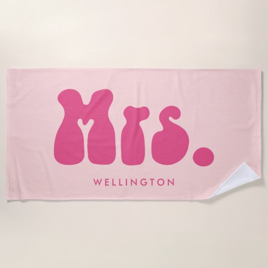Fun Retro Pink mevrouw Pas getrouwd Bride Strandlaken (Voorkant)
