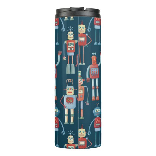 Fun Retro Robot Pattern Thermosbeker (Achterkant)