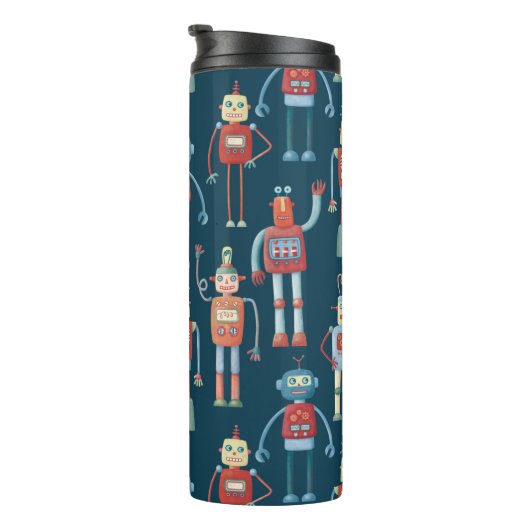 Fun Retro Robot Pattern Thermosbeker (Geroteerd rechts)