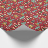 Fun Retro Robots Illustrated Pattern (Red) Cadeaupapier (Hoek)
