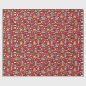 Fun Retro Robots Illustrated Pattern (Red) Cadeaupapier (Vlak)