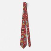 Fun Retro Robots Illustrated Pattern (Red) Stropdas (Voorkant)
