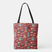 Fun Retro Robots Illustrated Pattern (Red) Tote Bag (Achterkant)