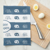 Fun Retro RV Happy Campers in Blue and White Theedoek (Quarter Fold)