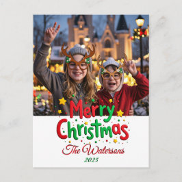 Fun Retro Script Merry Christmas Letterpress Photo Briefkaart