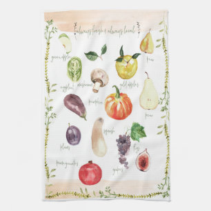 Fun Retro Typografie Fruits & Vegetables Theedoek