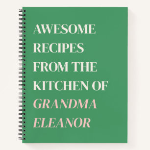 Fun Retro Typografie Roze Groen Oma Recipe Notitieboek