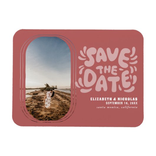 Fun Retro Typography Photo Weddenschap Save the Da Magneet (Horizontaal)