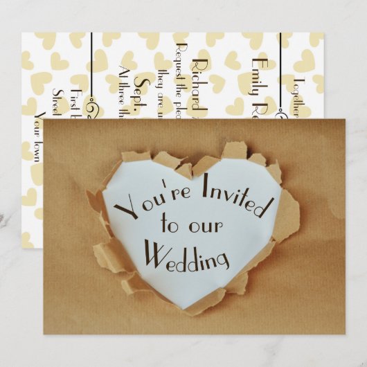Fun Ripped Brown Paper Bag Heart Wedding Kaart (Voorkant / Achterkant)