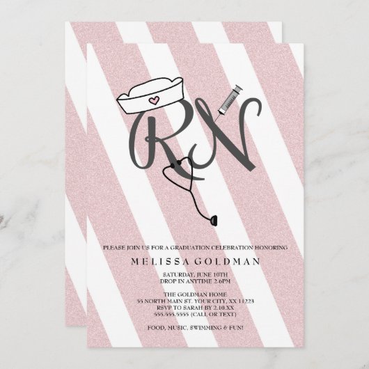 FUN RN graduation invitations blush rose parties s (Devant / Derrière)