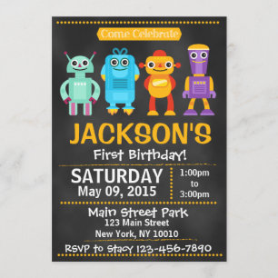 Fun Robot Chalkboard Style Invitation Kaart