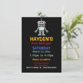 Fun Robot First Birthday Party Invitation (Debout devant)