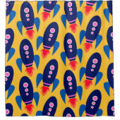 Fun Rocket Spaceship Astronaut Pattern in Yellow Douchegordijn (Voorkant)