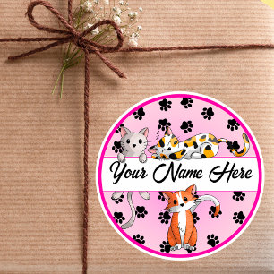 Fun Roze achtergrond met Cute kittens Classic Roun Ronde Sticker