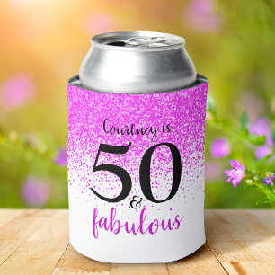 Fun roze confetti 50 en geweldige douanenaam blikjeskoeler