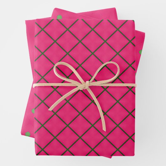Fun roze en groen modern design inpakpapier vel (In situ)