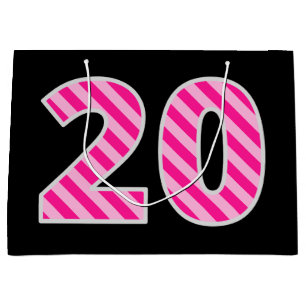 Fun roze gestreept "20"; Happy 20th Birthday; Naam Groot Cadeauzakje