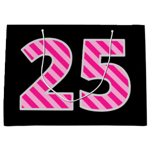 Fun roze gestreept "25"; Happy 25th Birthday; Naam Groot Cadeauzakje