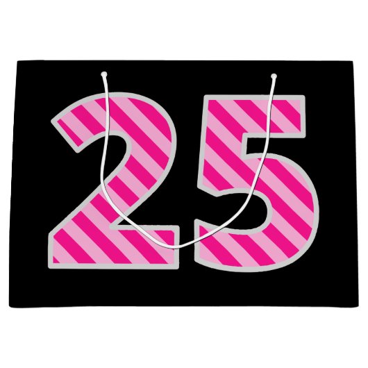 Fun roze gestreept "25"; Happy 25th Birthday; Naam Groot Cadeauzakje (Voorkant)