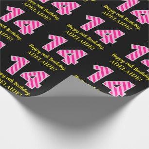 Fun. roze strepen "14"; Fijne 14de verjaardag; Naa Cadeaupapier